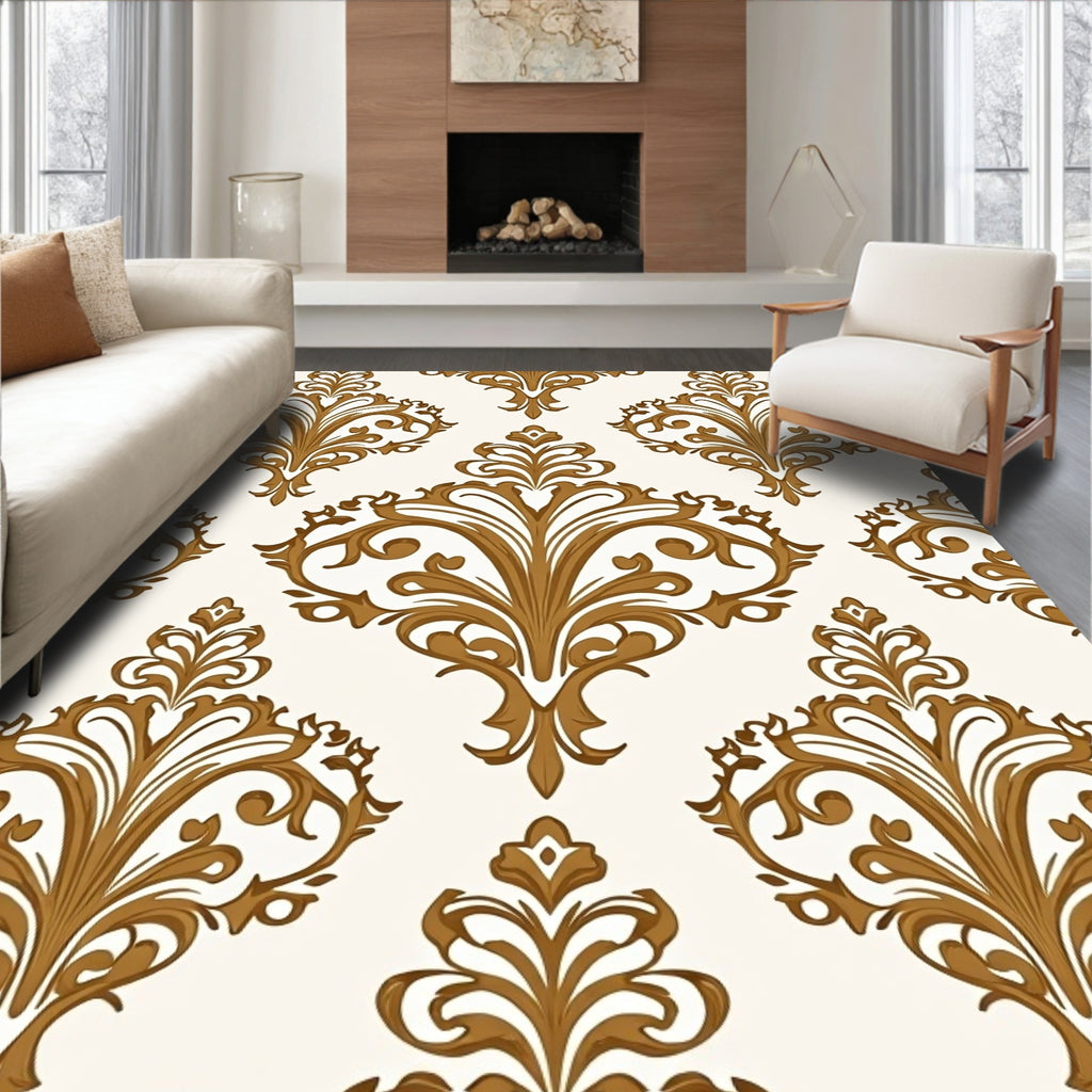 Elegant Gold Scrollwork Damask Pattern Rug