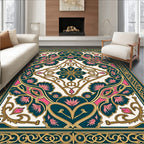 Ornate Teal Pink and Gold Design Rug