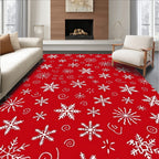 White Snowflake Swirl Red Pattern Rug