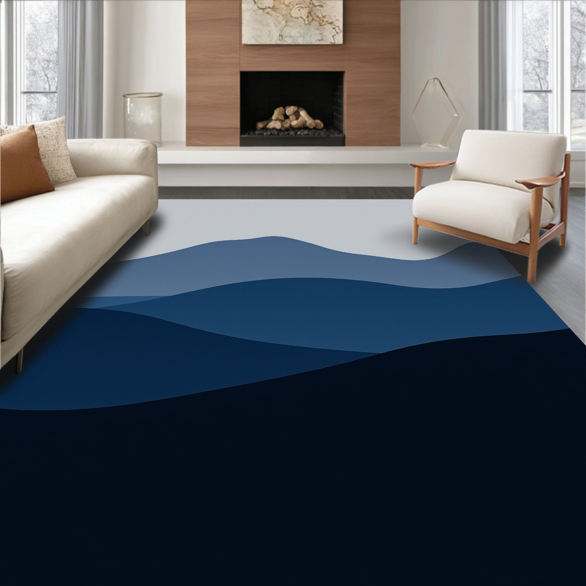 Abstract Layered Mountain Scape Design Rug