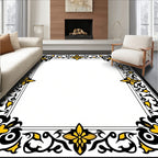 Black Yellow Floral Scroll Border Rug
