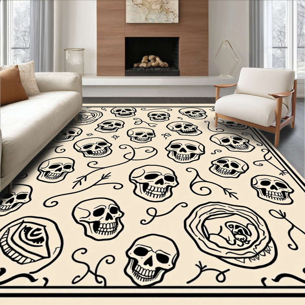 Skull Vine Pattern Textile Design Rug