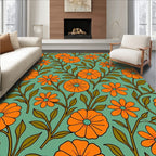 Retro Orange Daisy Floral Pattern Rug
