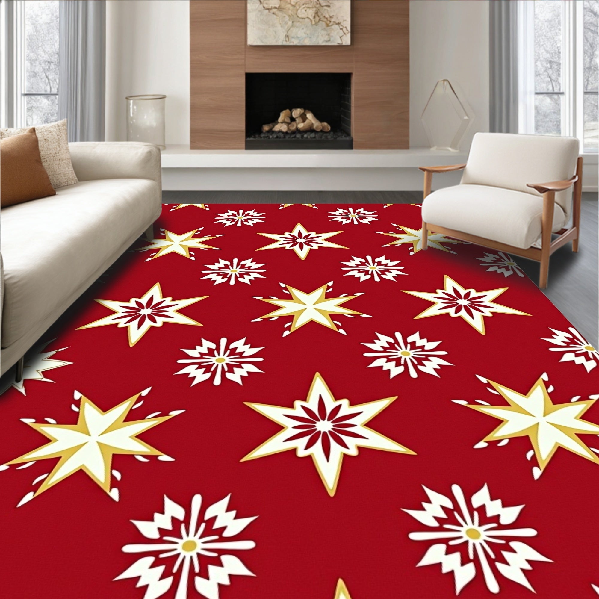Red And White Star Pattern Rug