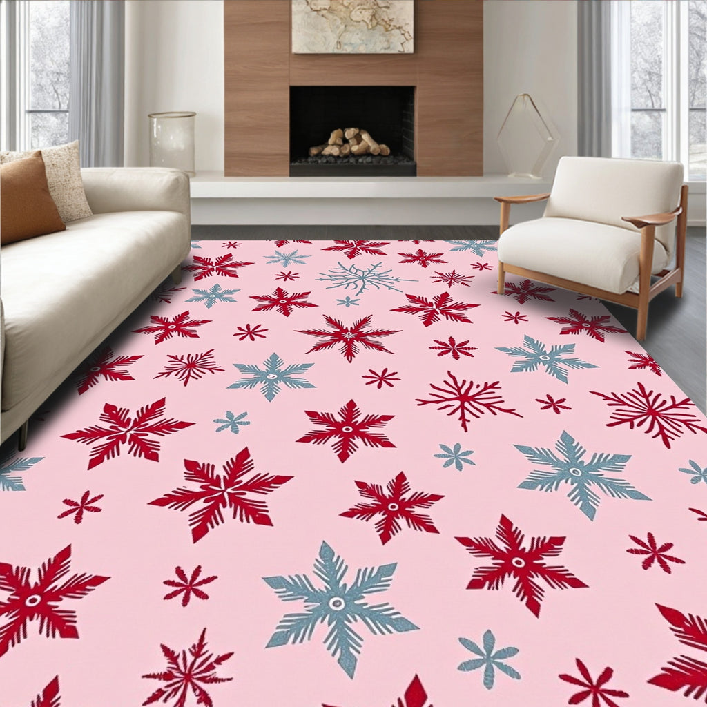 Red Blue Snowflake Pattern Design Rug