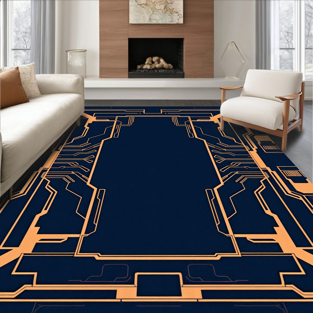 Futuristic Circuit Board Pattern Design Rug
