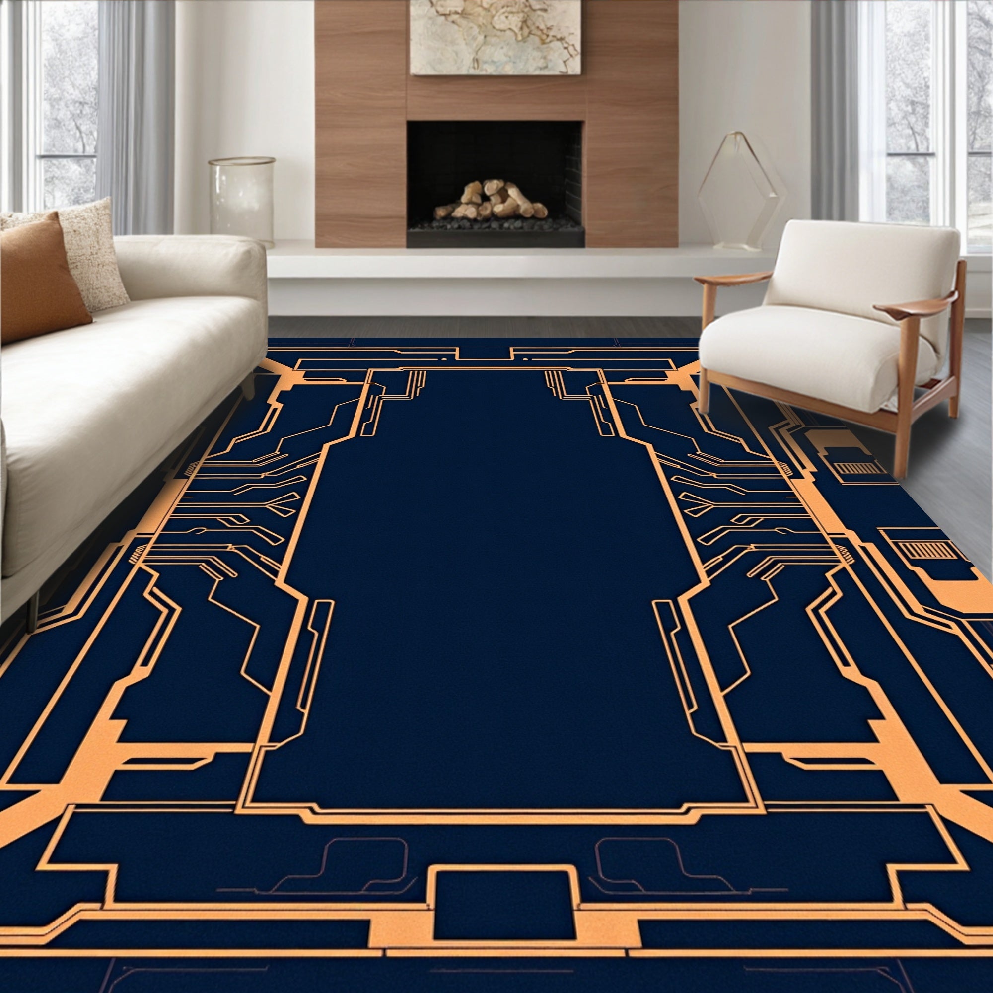 Futuristic Circuit Board Pattern Design Rug