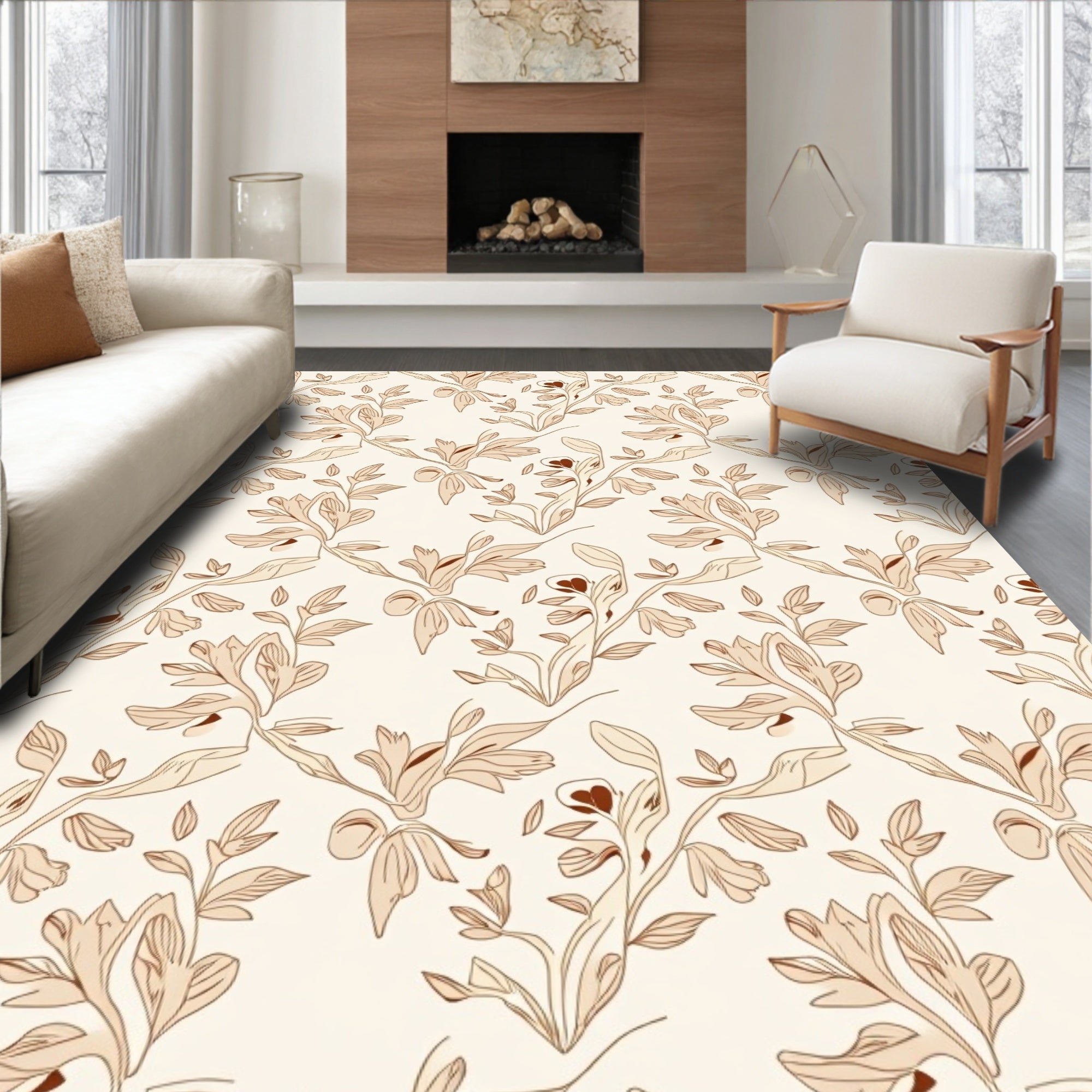 Brown Floral Vine Abstract Pattern Rug