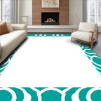 Teal And White Modern Geometric Design Rug