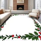 Green Leaf and Red Berry Border Rug