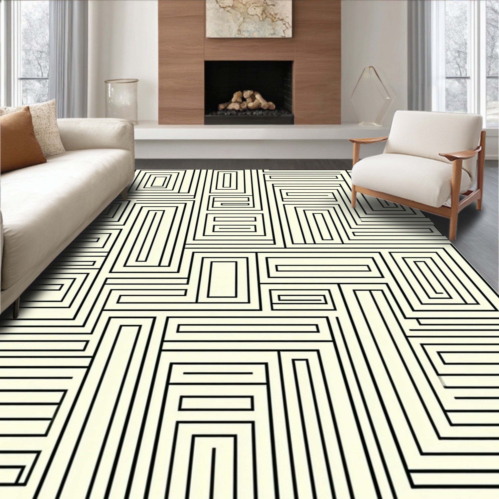 Geometric Maze Patterned Design Rug