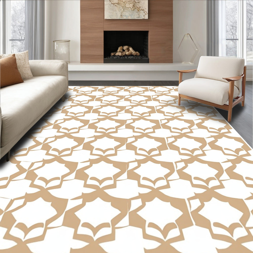Geometric Abstract Tan Print Rug