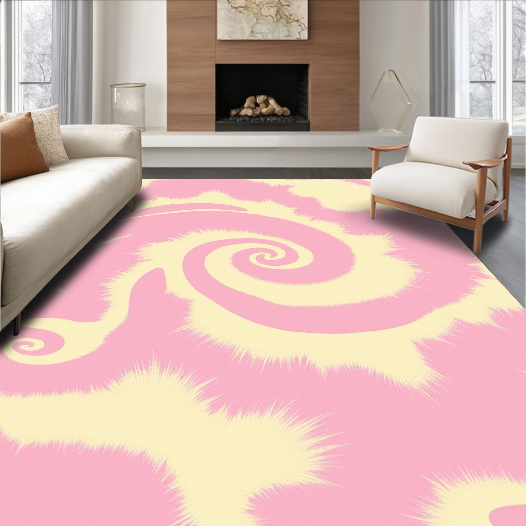 Whimsical Pink Yellow Swirl Pattern Rug