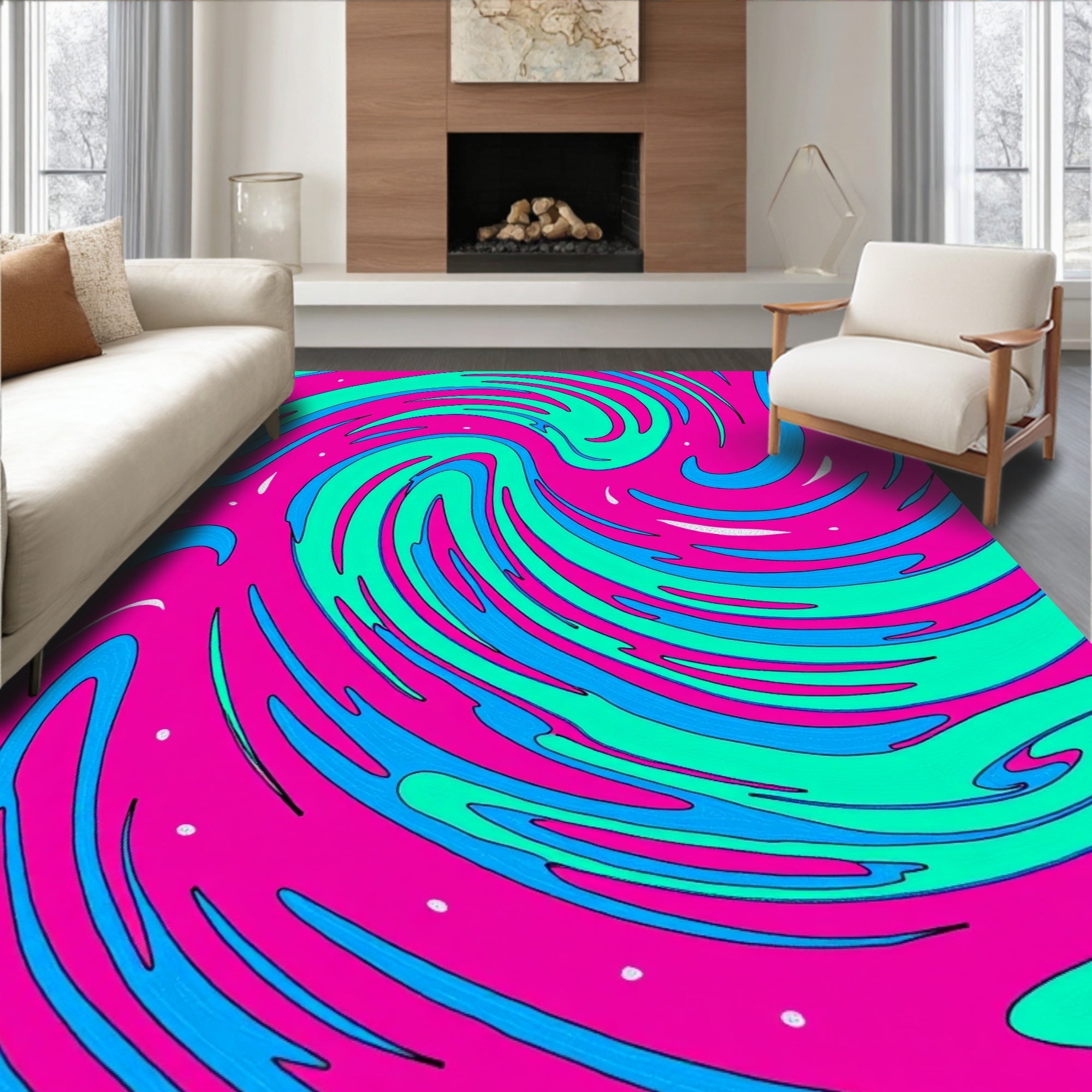 Vibrant Swirl Fluid Abstract Design Rug