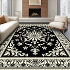 Elegant Floral Mandala Black Cream Rug
