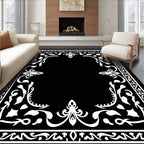 Elegant White Flourish Border Design Rug