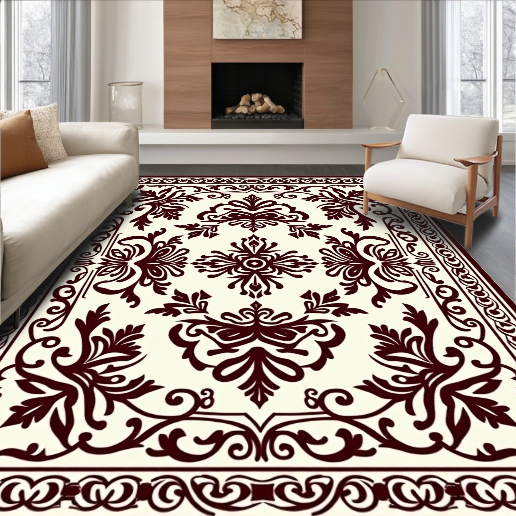 Intricate Floral Damask Pattern Rug