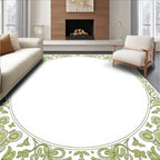 Ornate Floral Scroll Olive Border Rug