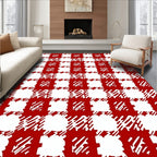 Bold Red White Checkered Loom Pattern Rug