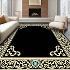 Elegant Cream Beige Scrollwork Frame Rug