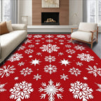 White Snowflakes Patterned Red Rug