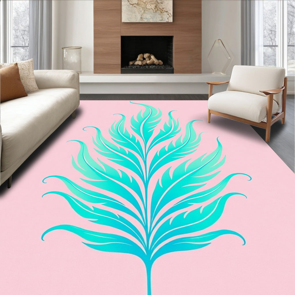 Aqua Feather Botanical Art Rug