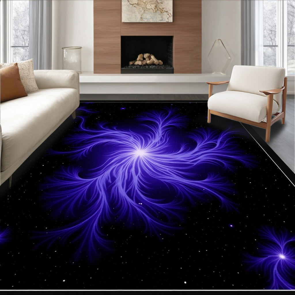 Abstract Swirling Blue Starburst Pattern Rug