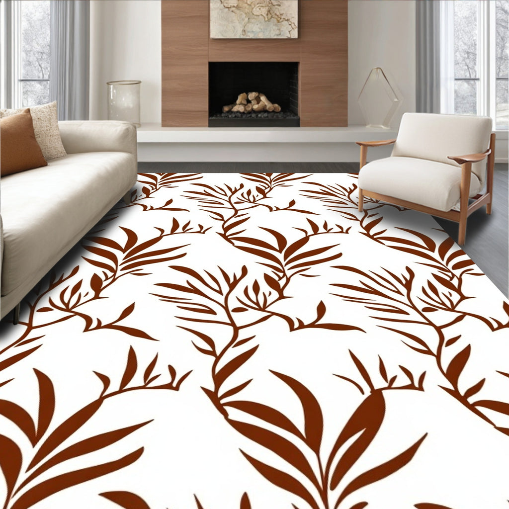 Brown Botanical Branch Pattern Rug