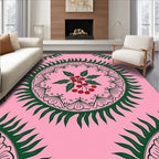 Pink Teal Leaf Mandala Pattern Rug