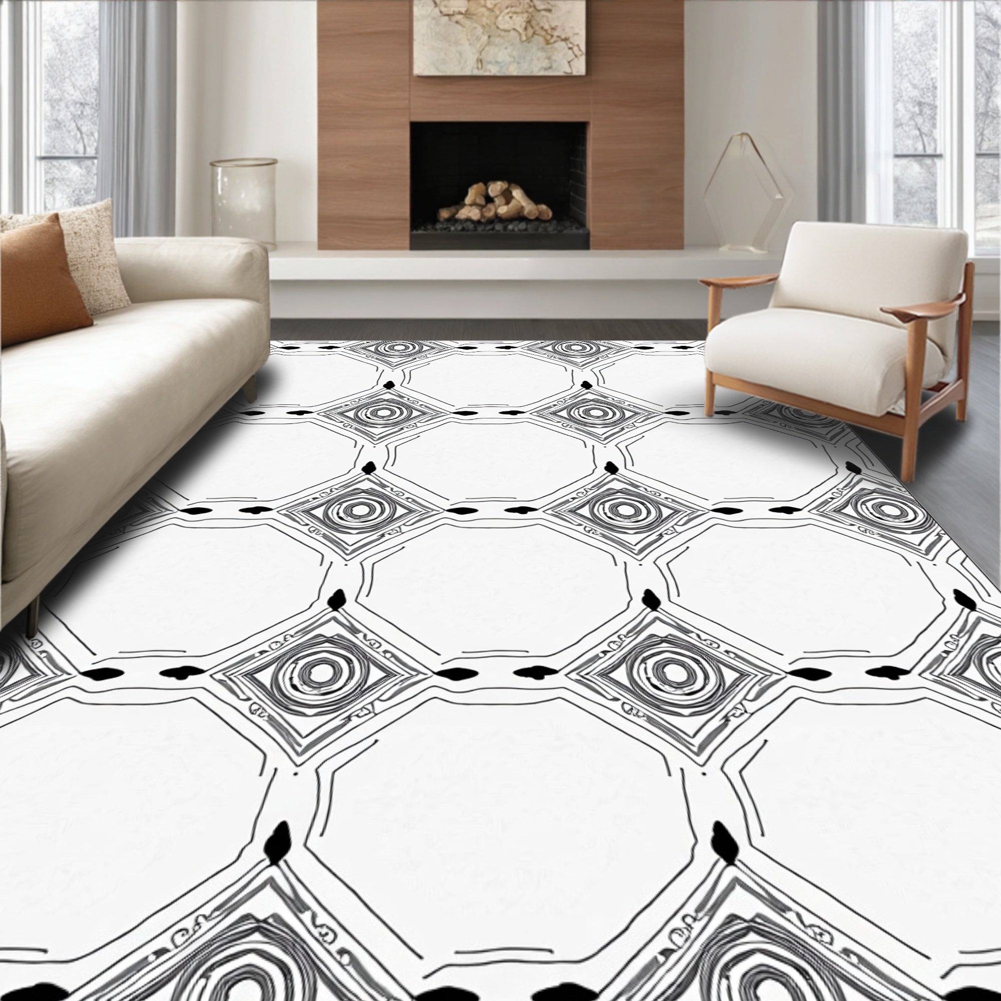 Intricate Geometric Diamond Pattern Rug