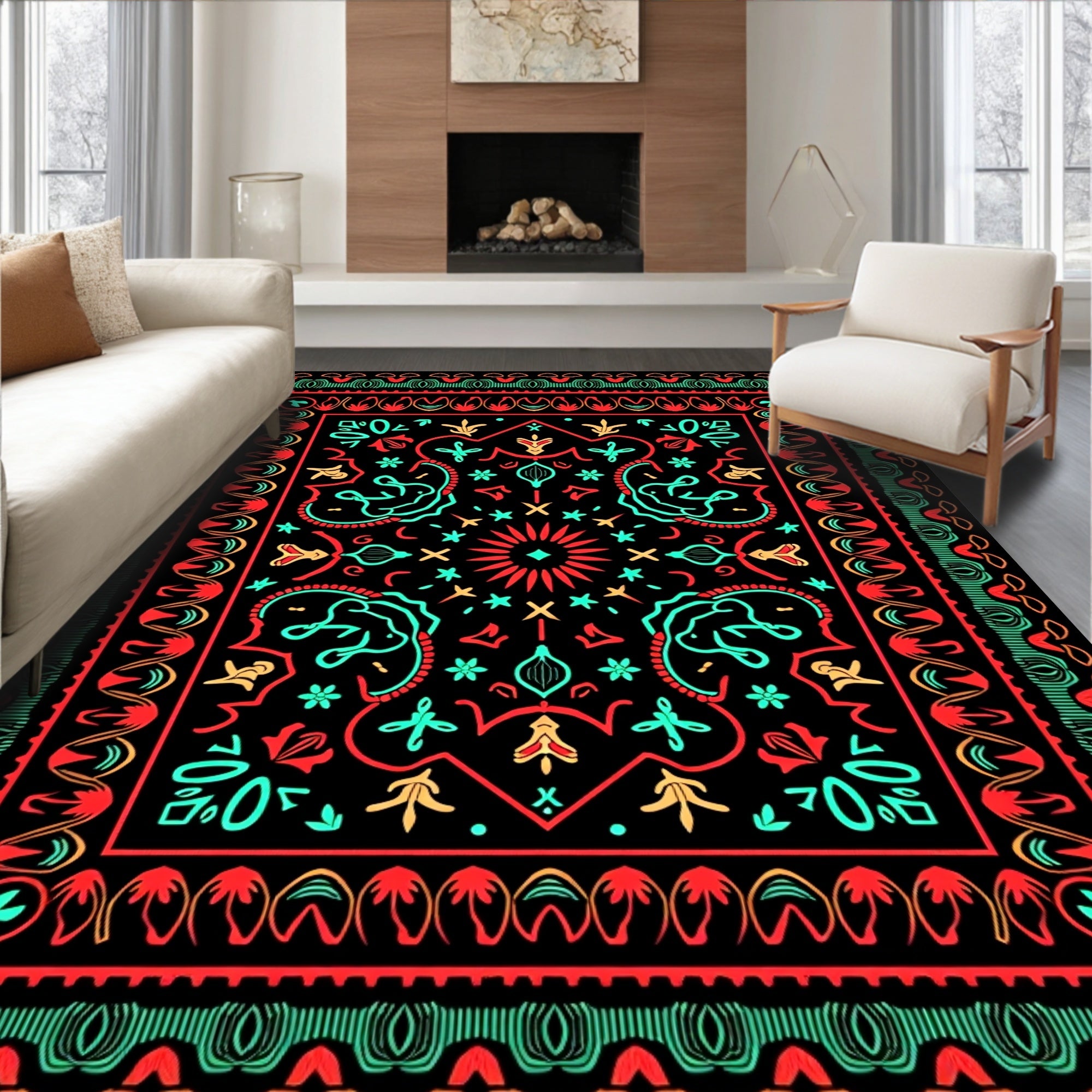 Bold Geometric Floral Pattern Rug