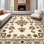 Brown Floral Motif Medallion Rug