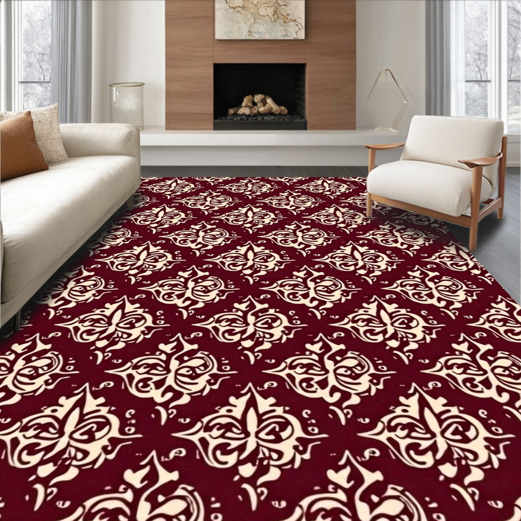 Burgundy Ivory Traditional Pattern Rug