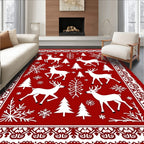 Winter Woodland 7 Deer Snowflake Pattern Rug