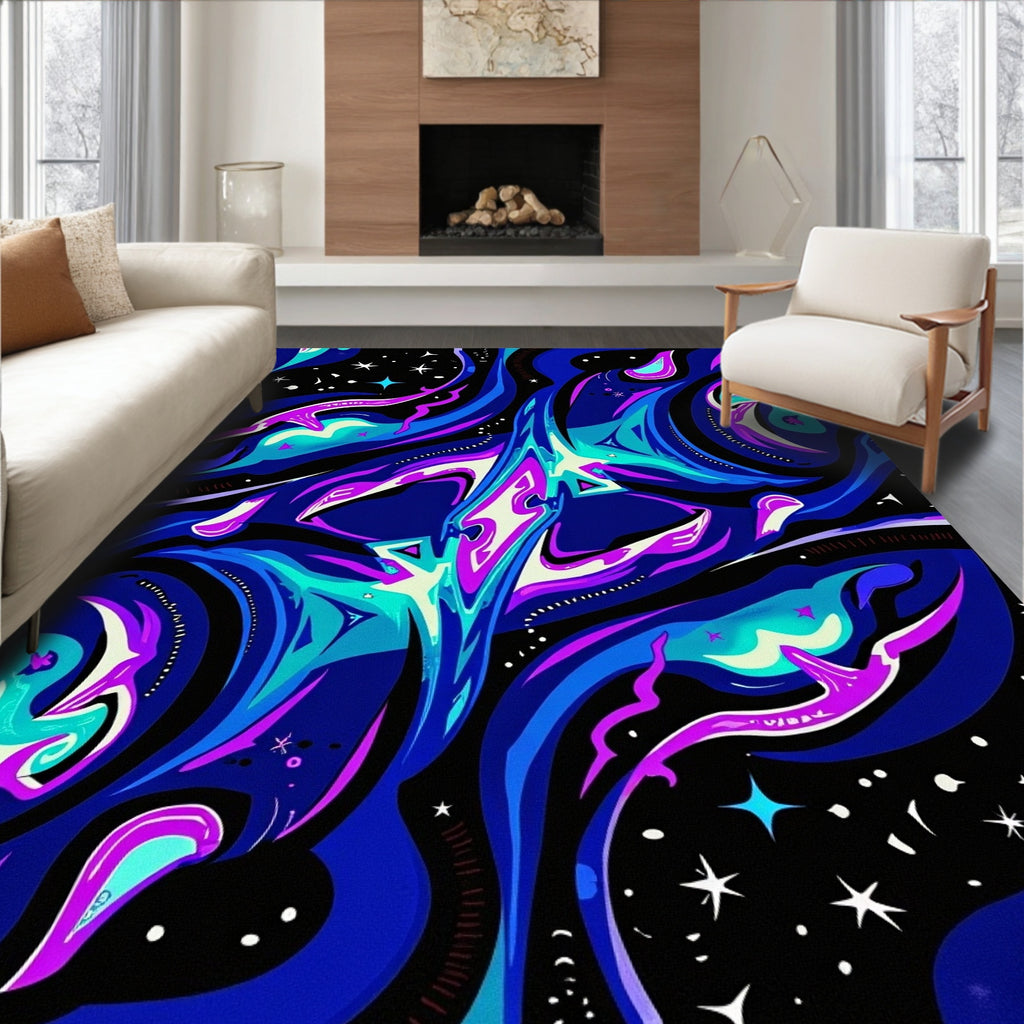 Cosmic Blue Purple Abstract Fluid Rug