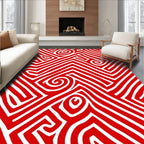Bold Red Swirl Geometric Lines Rug