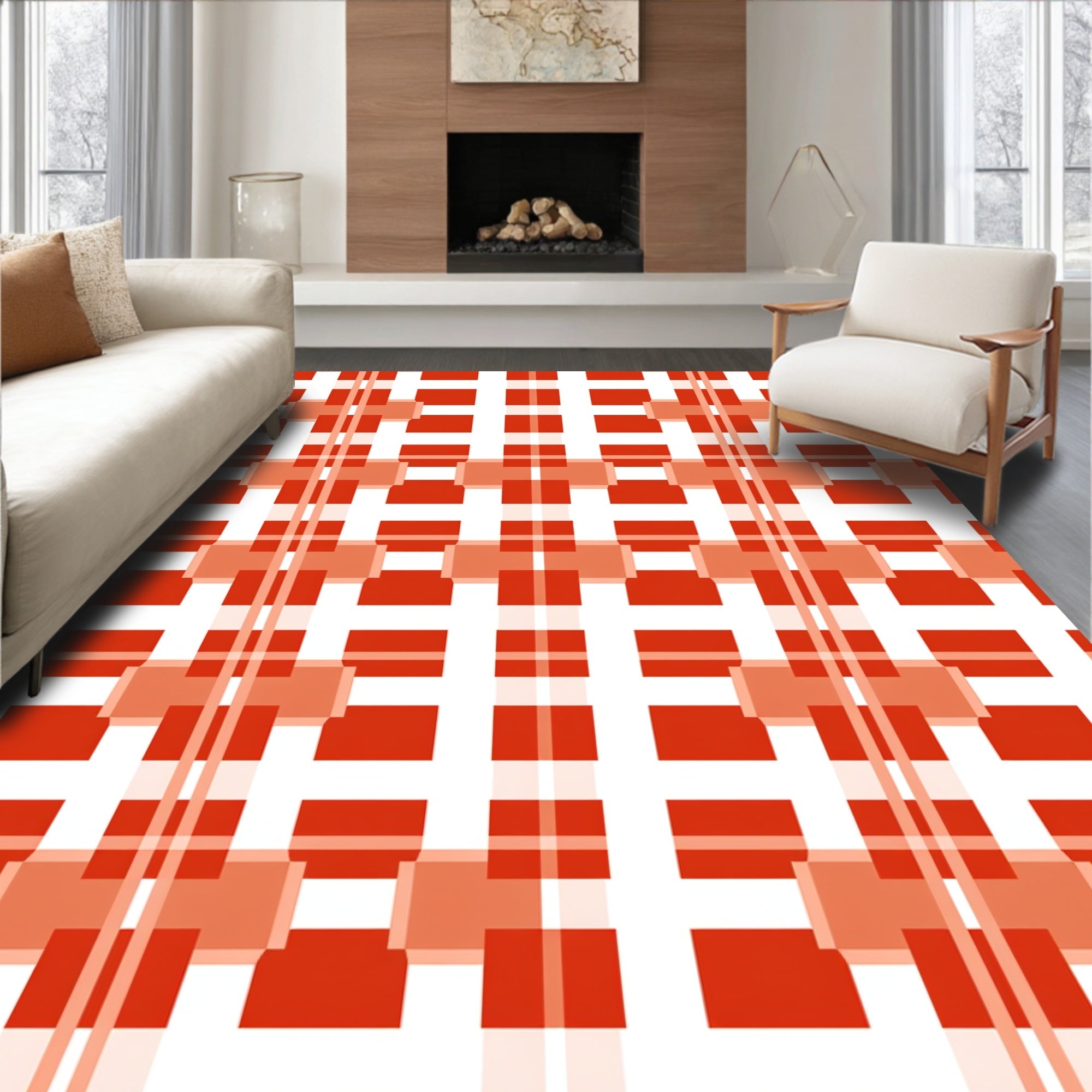 Bold Intersecting Checkered Pattern Rug