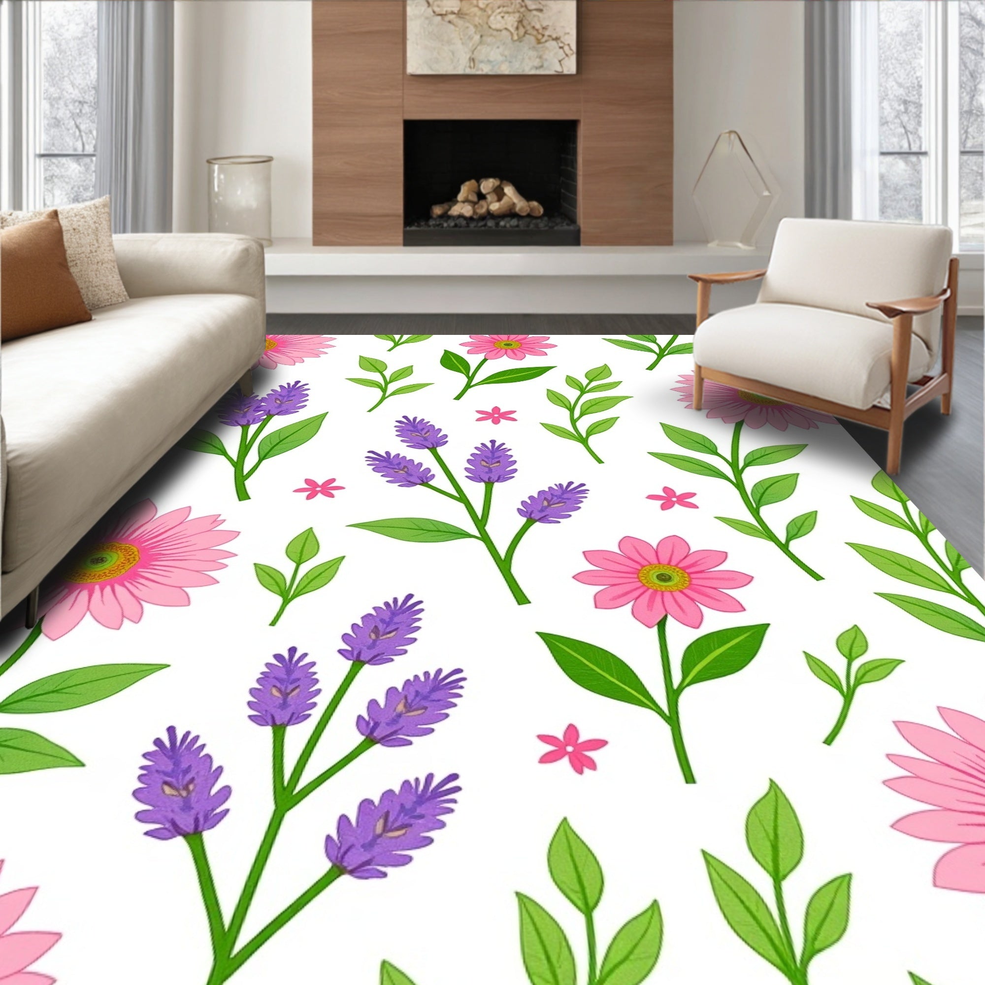Pink Lavender Botanical Charm Rug