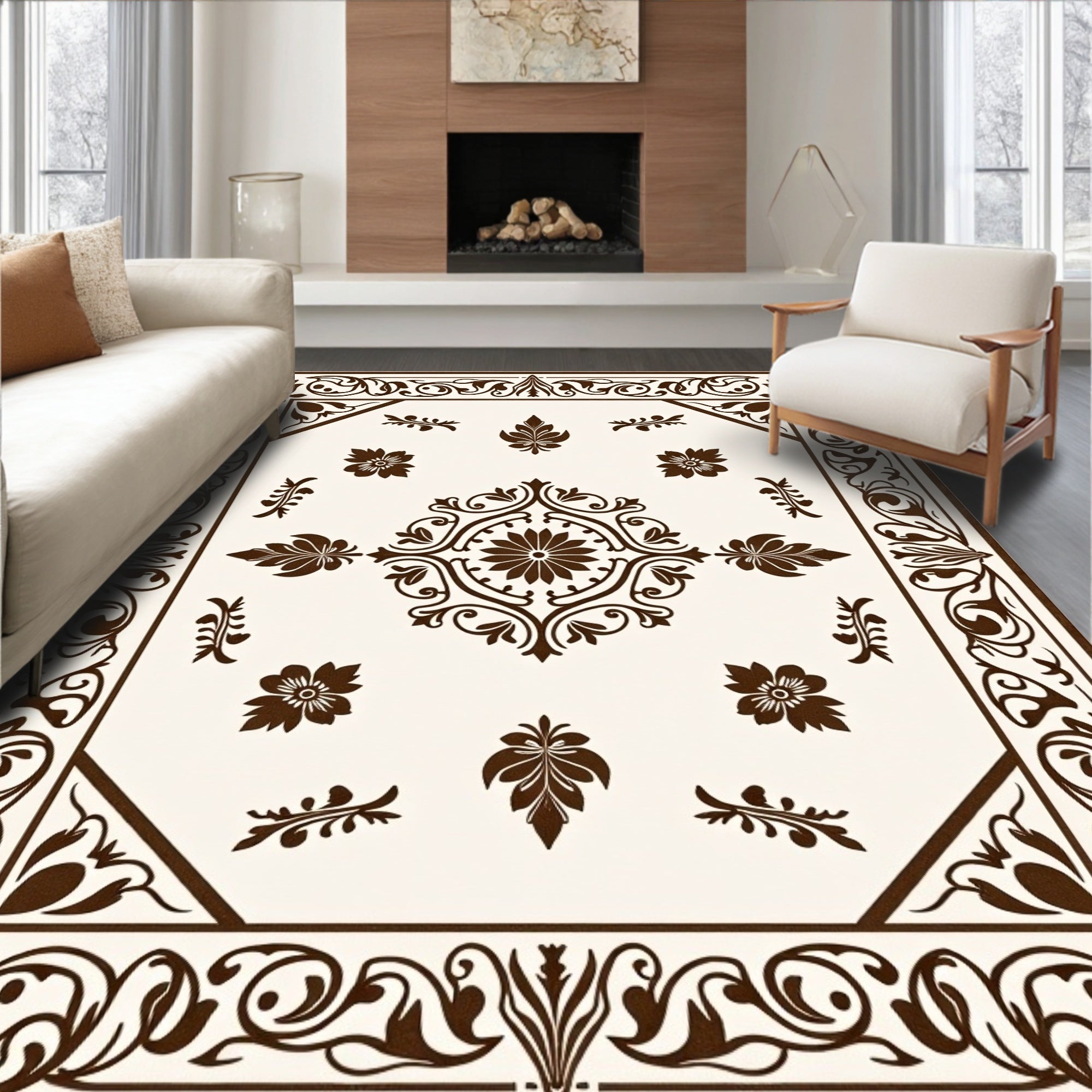 Ornate Floral Leaf Pattern Rug