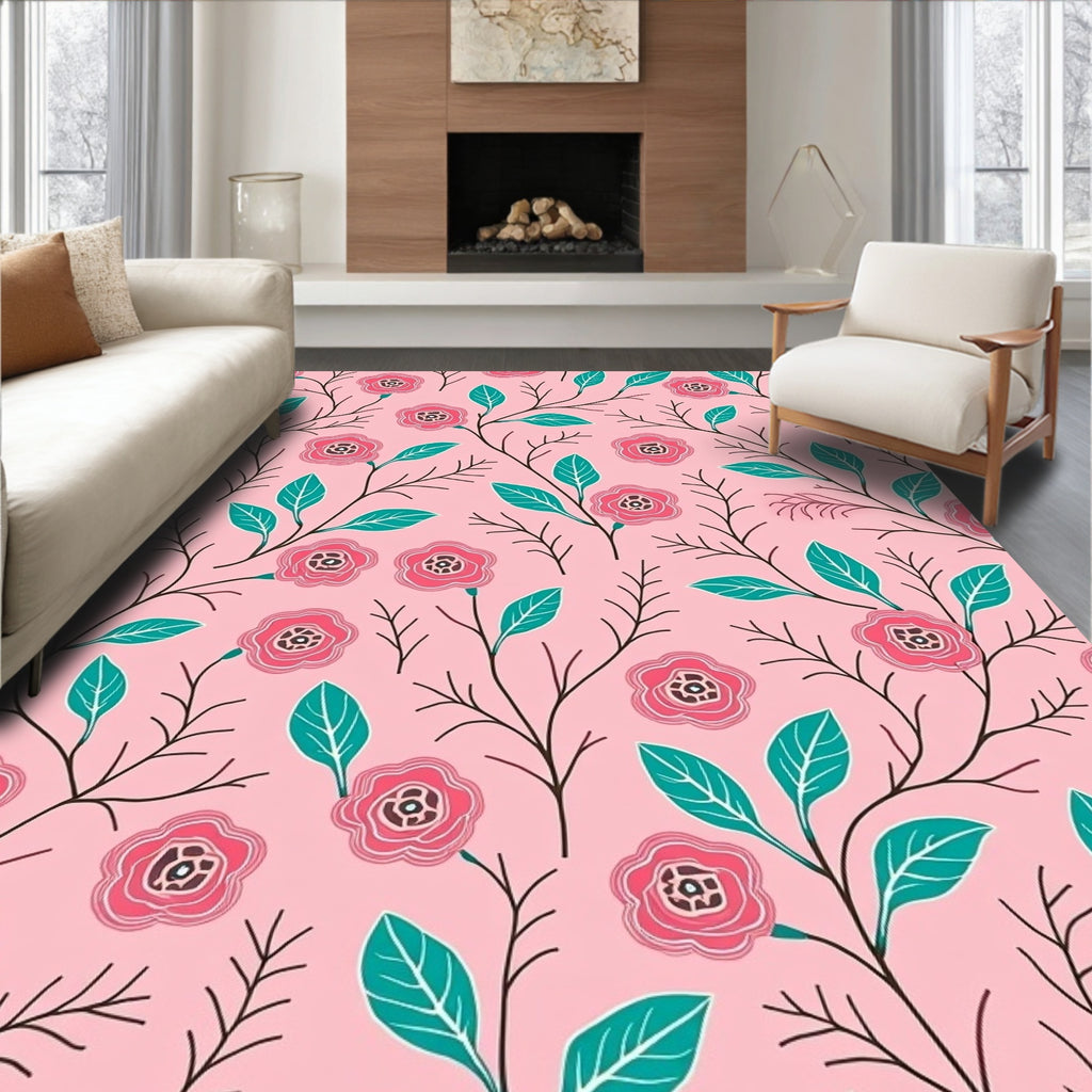 Pink Floral Vine Pattern Rug