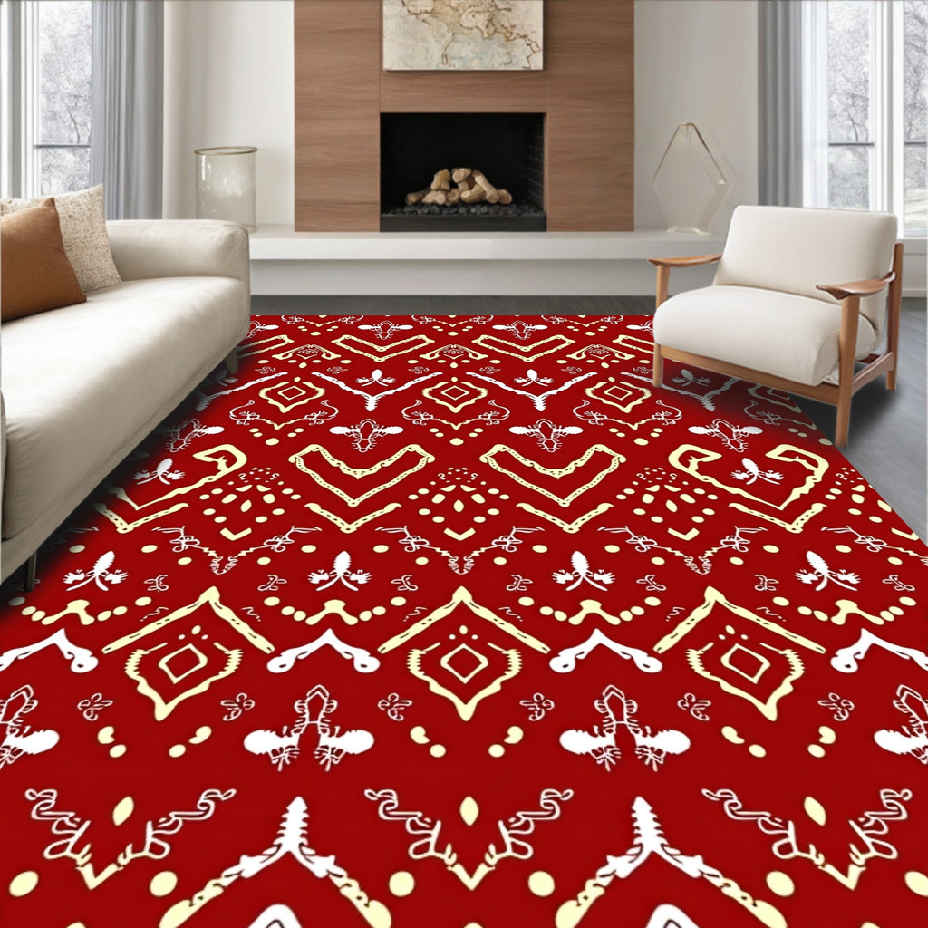 Tribal Red Geometric Pattern Rug