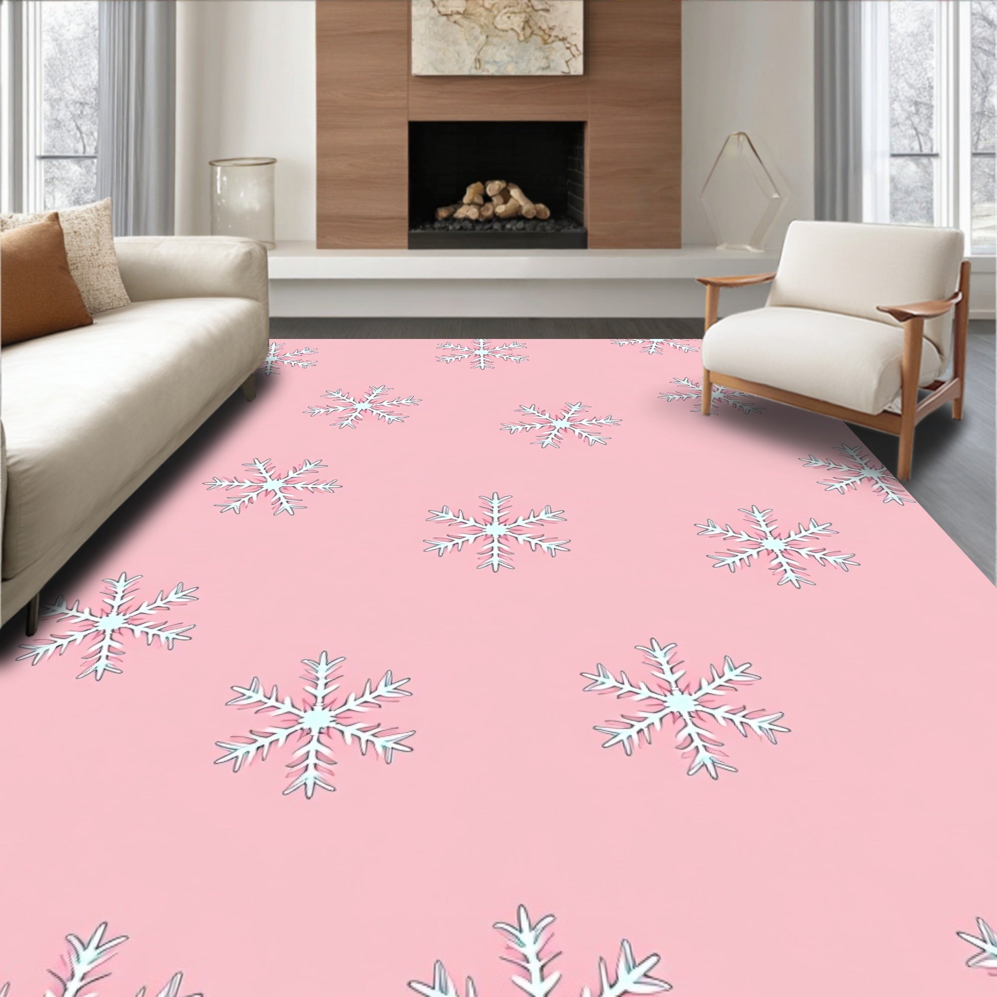 Pink Snowflake Pattern Rug