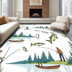 Fishing Scene with Forest Lake Pattern Rug