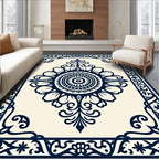 Classic Dark Navy Intricate Floral Design Rug