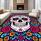 Vibrant Floral Skull Pattern Rug