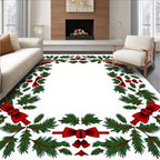 Festive Greenery Red Bowmed Border Rug