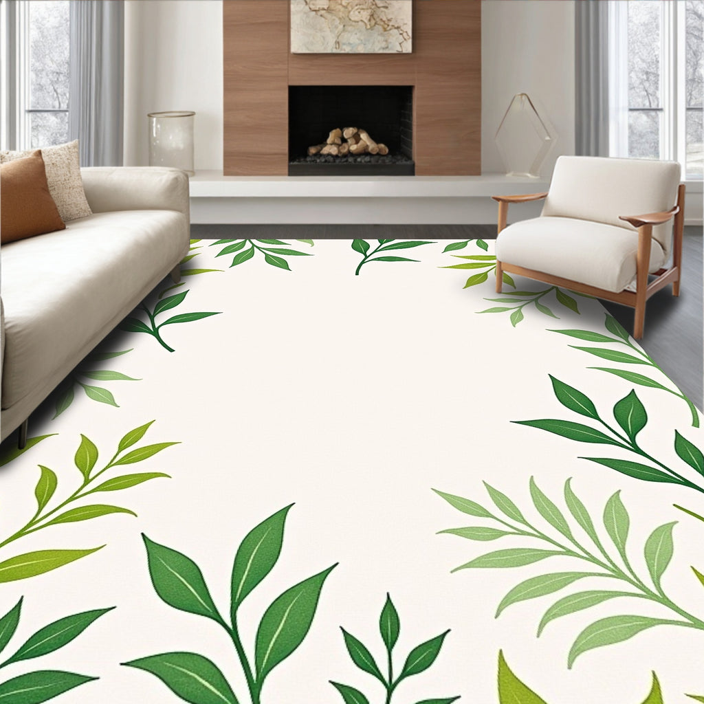 Green Leafy Branch Pattern Rug