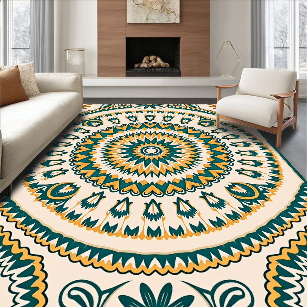 Radiant Sunburst Mandala Pattern Design Rug