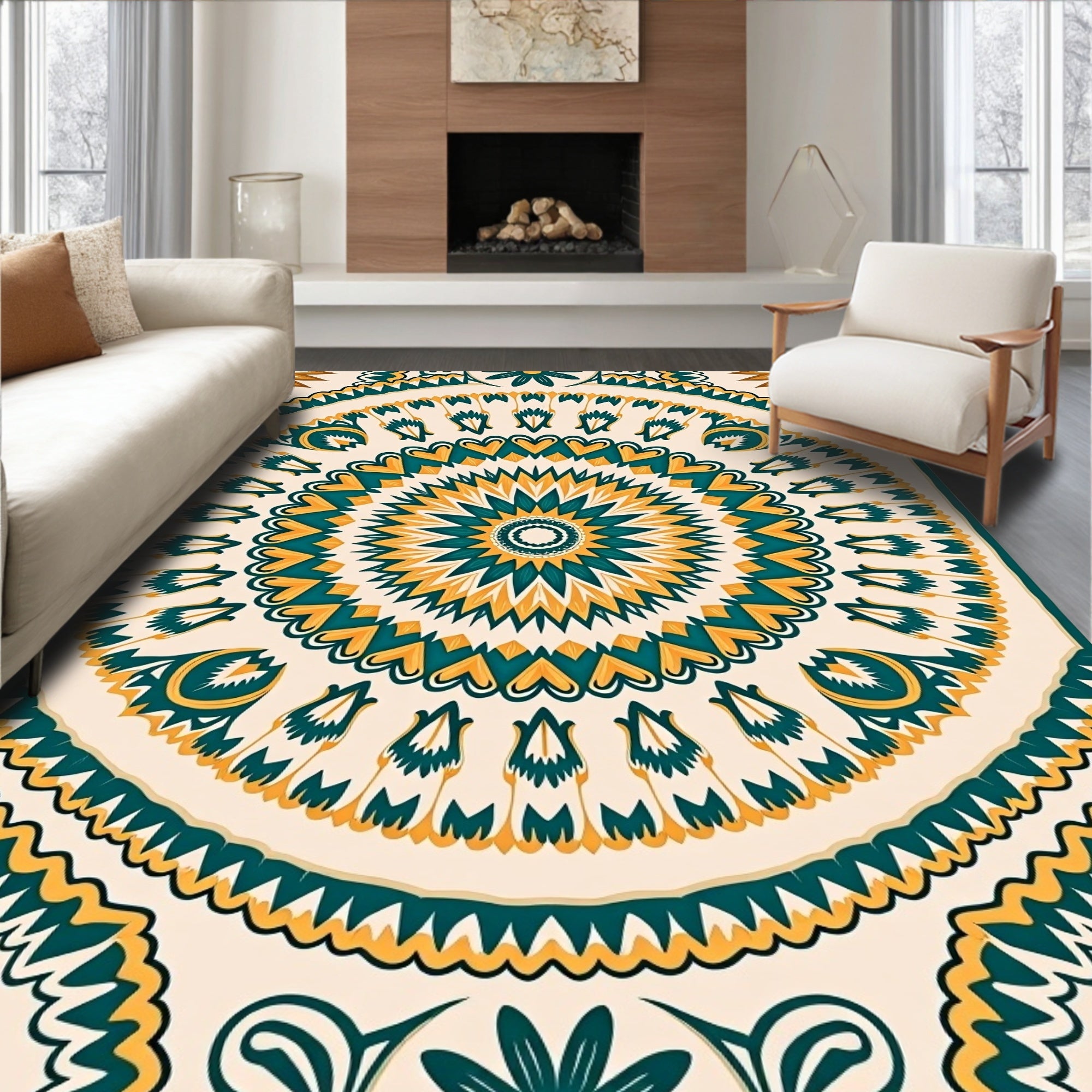 Radiant Sunburst Mandala Pattern Design Rug