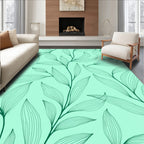Delicate Green Leaf Line Art Pattern Rug